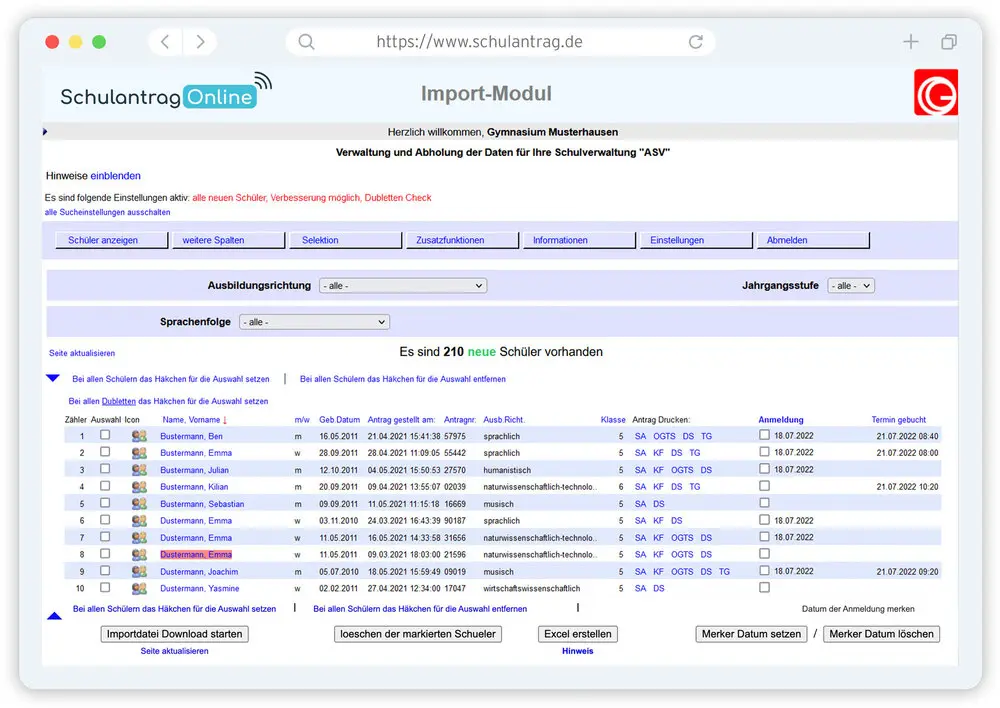Screenshot Import-Modul