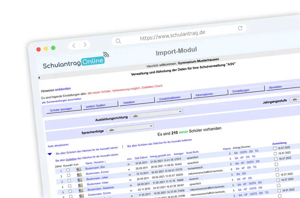 Schulantrag_Online_Mockup_Importmodul Screenshot Import-Modul